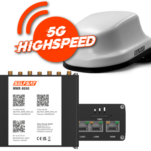 Selfsat 5G Cat 20 WiFi 6 WLAN Router MWR 6550 bis 3,4 Gbps inkl. 5G Antenne weiß - Router