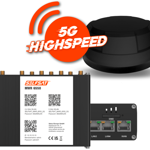 Selfsat 5G Cat 20 WiFi 6 WLAN Router MWR 6550  bis 3,4 Gbps inkl. Panorama Antenne schwarz - Router