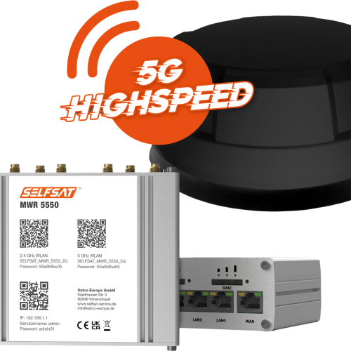 Selfsat Mobiler 5G/4G LTE Router MWR 5550 mit WLAN und GPS inkl. 5G Dachantenne schwarz - Router
