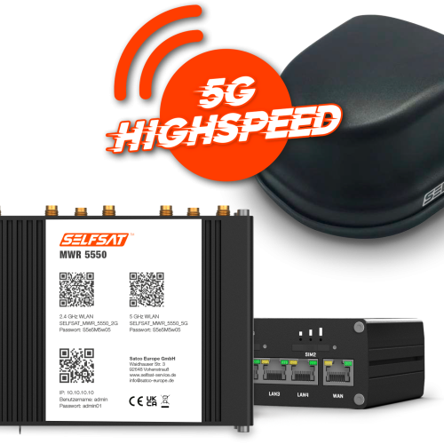 Selfsat 4G / LTE / 5G & WLAN Internet Router Komplettset MWR 5550 bis 3,3 Gbps inkl. 5G Dachantenne schwarz - Router