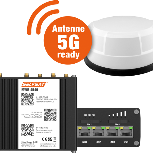 Selfsat 4G Cat 6 WLAN Router MWR 4540 inkl. 5G Panorama Antenne bis 300 Mbps weiß - Router