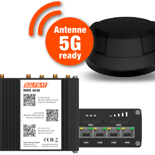 Selfsat 4G Cat 6 WLAN Router MWR 4540 inkl. 5G Panorama Antenne bis 300 Mbps schwarz - Router