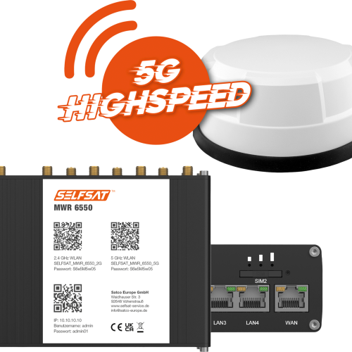 Selfsat 5G Cat 20 WiFi 6 WLAN Router MWR 6550  bis 3,4 Gbps inkl. Panorama Antenne weiß - Router