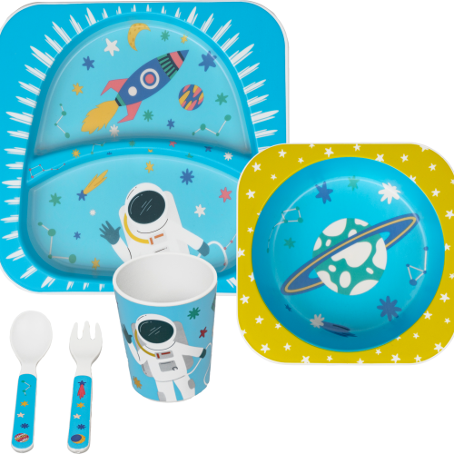 Berger Nino Kinder Geschirr-Set 5-tlg. Teller, Schale, Becher, Löffel, Gabel - Kunststoff und Melamin Geschirr-Sets