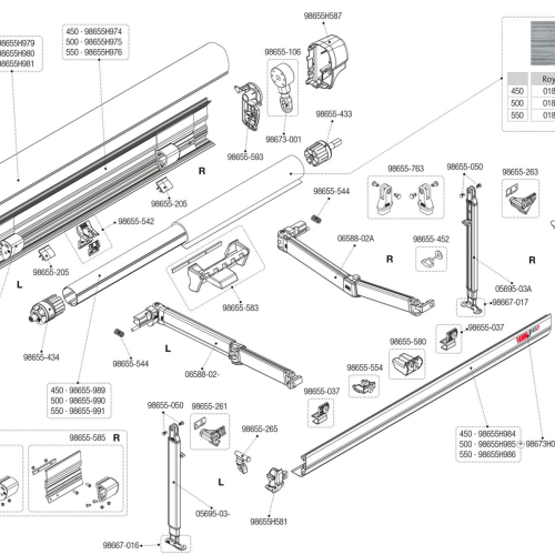 Fiamma Kit innere Halterung rechts für Markise F45L 450-550 / ZIP F45L 400-450 - Fiamma Ersatzteilnummer 98655-585 - Ersatzteile Zelte & Markisen