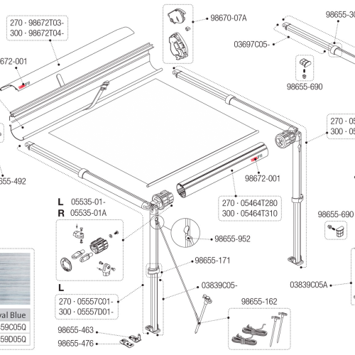 Fiamma Spannstange und Stützfuß 270 links für F35 Pro Fiamma Artikelnummer 05557C01- - Ersatzteile Zelte & Markisen