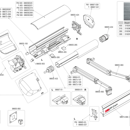 Fiamma Arm links für Markise F45eagle 350-450 / F65eagle 319-400 - Fiamma Ersatzteilnummer 98655-992 - Ersatzteile Zelte & Markisen