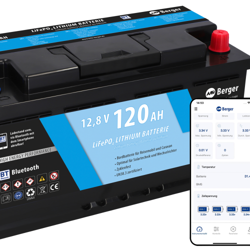 Berger LiFePO4 Lithium Batterie 120 Ah 12 V mit Bluetooth - Fahrzeug-Batterien