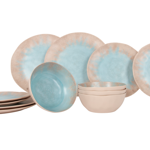 Gimex STO Geschirr-Set 12-tlg. beige für 4 Personen - Kunststoff und Melamin Geschirr-Sets