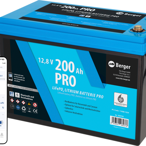 Berger LiFePO4 Lithium Batterie 200 Ah 12 V mit Bluetooth und Heizung - Fahrzeug-Batterien