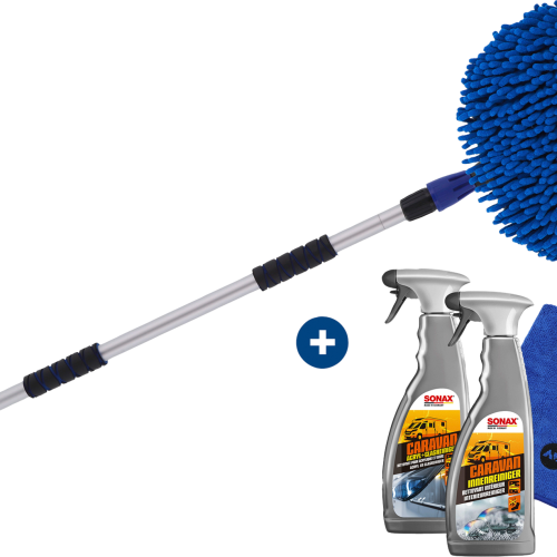 Berger Waschbürsten Set 4-teilig inkl. Mikrofasertuch, Sonax Innenreiniger & Sonax Acryl- und Glasreiniger - Bürsten, Schwämme, Tücher