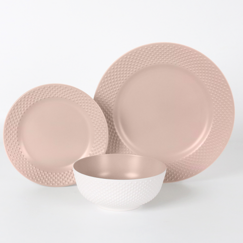 Flamefield Geschirrset Melamin 12-teilig Rosé - Kunststoff und Melamin Geschirr-Sets