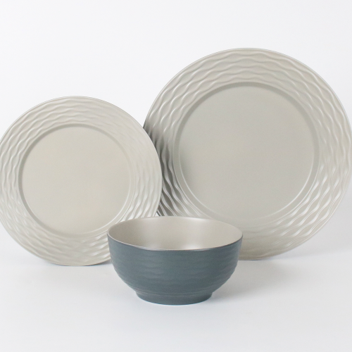 Flamefield Geschirrset Melamin 12-teilig Ripple Sand - Kunststoff und Melamin Geschirr-Sets