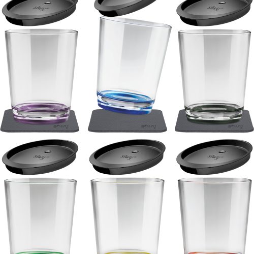 silwy® Magnet-Kunststoff Becher-Set inkl. Deckel und Metallischem Gel-Untersetzer 6 Stk. (250 ml) - Gläser