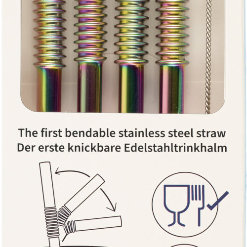 Turtleneck Straw Biegsamer Trinkhalm aus Edelstahl 4 Stück / 22 cm inklusive Reinigungsbürste Regenbogen - Sonstiges Küchenzubehör von Nuts Innovations