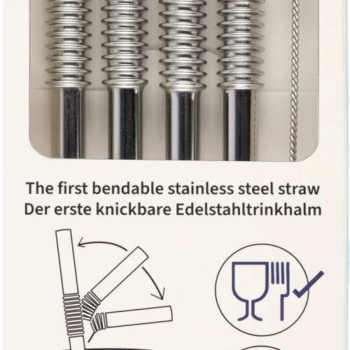 Turtleneck Straw Biegsamer Trinkhalm aus Edelstahl 4 Stück / 22 cm inklusive Reinigungsbürste Silber - Sonstiges Küchenzubehör von Nuts Innovations