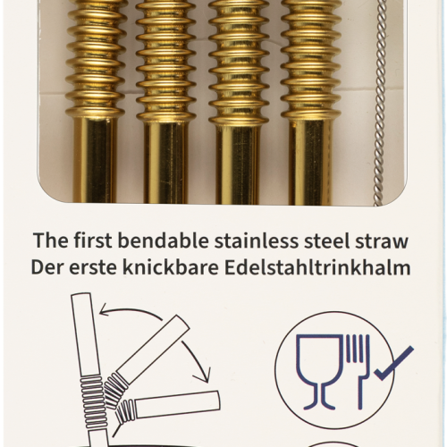 Turtleneck Straw Biegsamer Trinkhalm aus Edelstahl 4 Stück / 22 cm inklusive Reinigungsbürste Gold - Sonstiges Küchenzubehör von Nuts Innovations