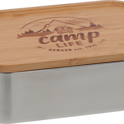 Camplife Edelstahldose mit Bambusdeckel und Bügel 1200 ml - Lebensmittelbehälter / Vorratsdosen