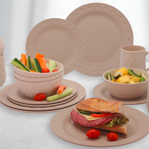 Berger Mali Geschirr-Set mit Anti-Slip-Boden 16-tlg. beige für 4 Personen  - Kunststoff und Melamin Geschirr-Sets