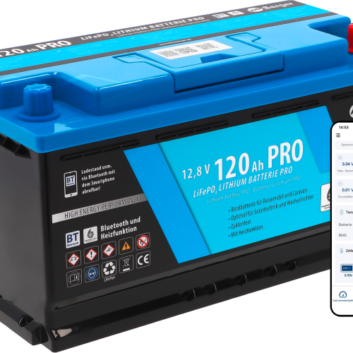 Berger LiFePO4 Lithium Batterie Pro 120 Ah 12 V mit Bluetooth & Heizung - Fahrzeug-Batterien