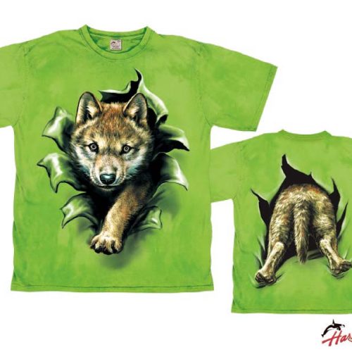 Harlequin Wolf Pup Rip Through Kinder T-Shirt  grün 104 - Kinder T-Shirts & -hemden