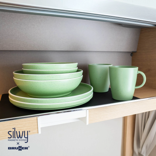 Silwy Brunner Dolomit Magnet-Geschirrset Kunststoff 11-teilig für 2 Personen grün - Kunststoff und Melamin Geschirr-Sets