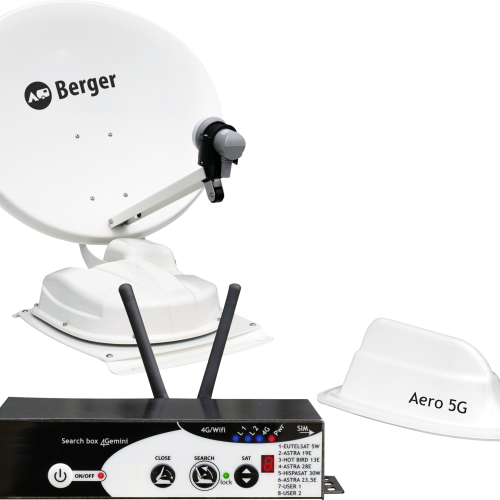 Berger vollautomatisches Satellitensystem inklusive 4G Router Komplettkit geeignet für Wohnmobil/-wagen/Kastenwagen/LKW - Camping-Sat-Anlagen