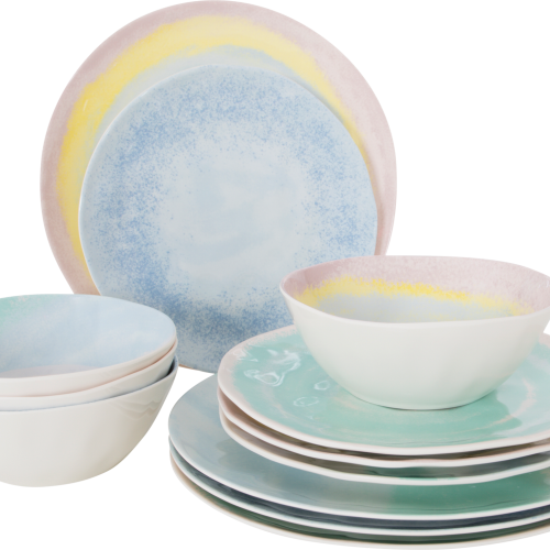 Bo-Camp Pastell Kollektion Barfleur Essgeschirr 12-tlg. für 4 Personen - Kunststoff und Melamin Geschirr-Sets