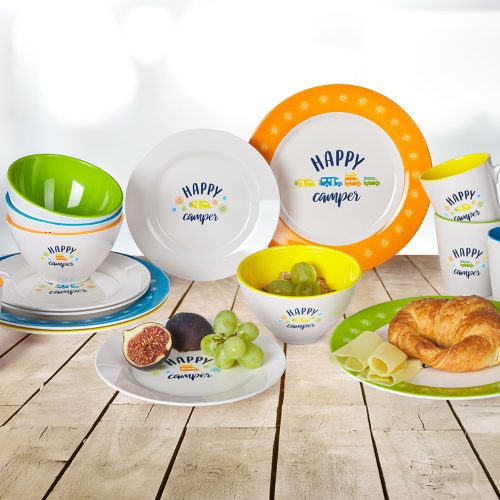 Berger Happy Camper Geschirr-Set 16-tlg. bunt für 4 Personen - Kunststoff und Melamin Geschirr-Sets