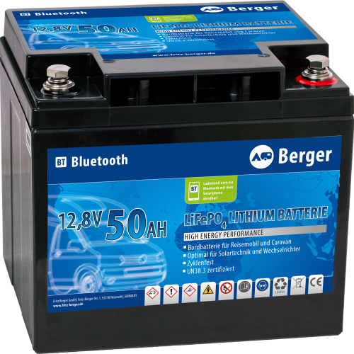 Berger LiFePO4 Lithium Batterie 50 Ah 12 V mit Bluetooth - Fahrzeug-Batterien