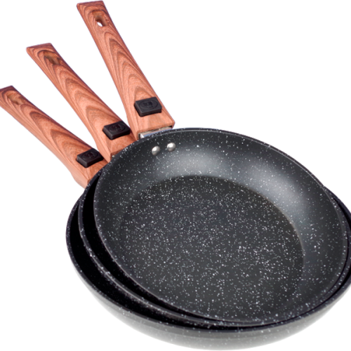 Gimex Black Line Holzdekor Pfannenset 3 teilig  - Camping Pfannen & Woks