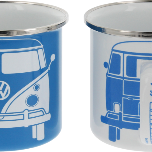 VW Collection T1 Bus Emaille Tassen Set 2 Stück 350 ml Weiß / Blau - Becher und Tassen