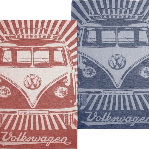 VW Collection T1 Bulli Geschirrtuch 2er Set Rot/Blau 70 x 50 cm - Sonstiges Küchenzubehör