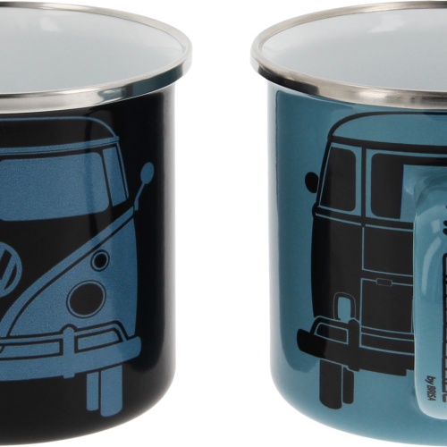 VW Collection T1 Bus Emaille Tassen Set 2 Stück 350 ml Schwarz / Petrol - Becher und Tassen
