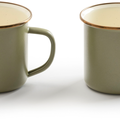 Barebones emaillierte Tassen-Set Enamel 2 teilig olive - Becher und Tassen