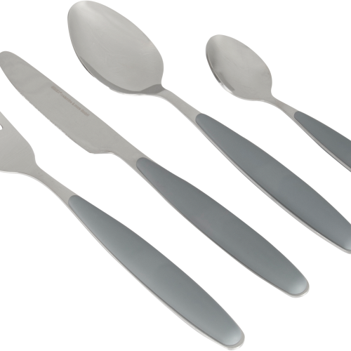Gimex Edelstahlbesteck Set mit Soft-Touch-Griff 16 teilig grau - Campingbesteck