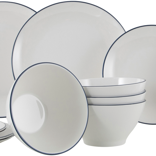 Gimex Linea Line Geschirr Set 12 teilig blau - Kunststoff und Melamin Geschirr-Sets
