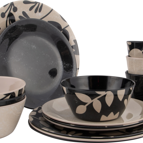 Bo-Camp Mix & Match Geschirr-Set 16-tlg. beige/schwarz - Kunststoff und Melamin Geschirr-Sets