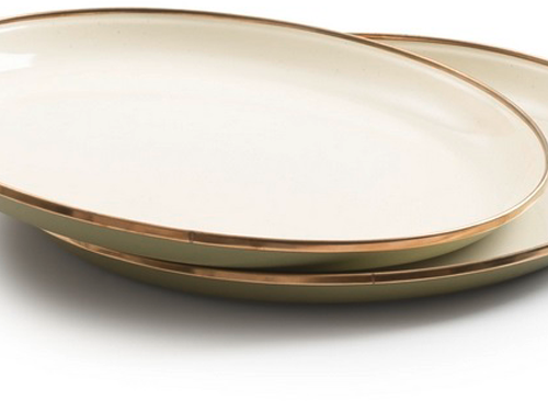 Barebones emaillierte Teller Set Enamel 2 teilig olive - Teller