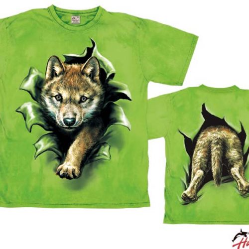 Harlequin Wolf Pup Rip Through  Kinder T-Shirt  grün 116 - Kinder T-Shirts & -hemden