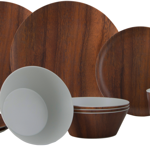 Gimex Nature Line Wood Geschirrset Melanim 16-tlg. für 4 Personen braun - Kunststoff und Melamin Geschirr-Sets