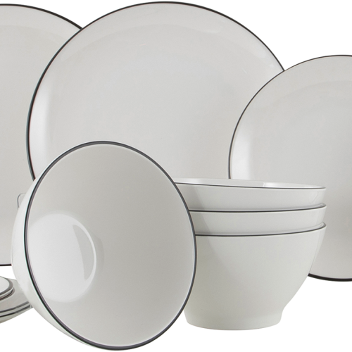 Gimex Linea Line Geschirr Set 12 teilig schwarz weiß  - Kunststoff und Melamin Geschirr-Sets
