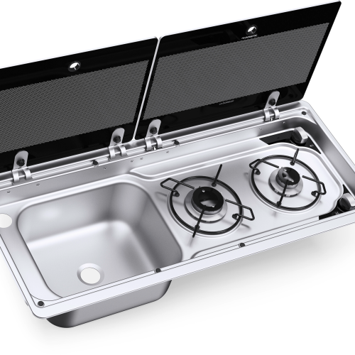 Dometic MO 9722L Kochfeld 2-flammig mit Glasdeckel 760 x 325 mm Spüle links - Koch-Spül-Kombinationen