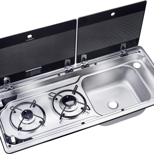 Dometic MO 9722R Kochfeld 2-flammig mit Glasdeckel 760 x 325 mm Spüle rechts - Koch-Spül-Kombinationen