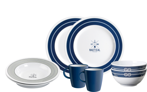 Brunner Tete-a-Tete Geschirr-Set 8-tlg. nautical für 2 Personen - Kunststoff und Melamin Geschirr-Sets