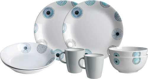 Brunner Tete-a-Tete Geschirr-Set 8-tlg. deep sea für 2 Personen - Kunststoff und Melamin Geschirr-Sets