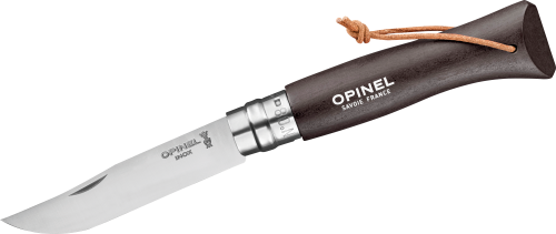 Opinel N°08 Colorama Earth Taschenmesser mit Lederkordel Klingenlänge 8,5 cm schwarz - Campingbesteck