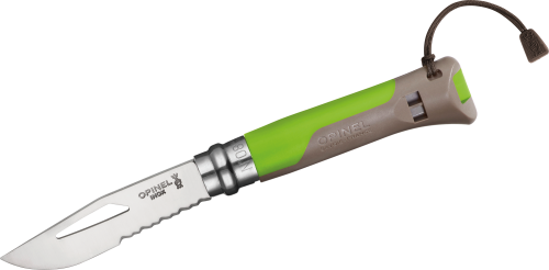 Opinel N°08 Outdoor Taschenmesser mit Signalpfeife Klingenlänge 8,5 cm grün - Campingbesteck