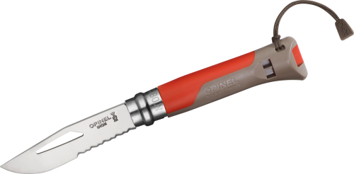 Opinel N°08 Outdoor Taschenmesser mit Signalpfeife Klingenlänge 8,5 cm rot - Campingbesteck
