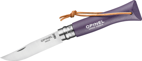 Opinel N°06 Colorama Art Deco Taschenmesser mit Lederkordel Klingenlänge 7 cm flieder - Campingbesteck